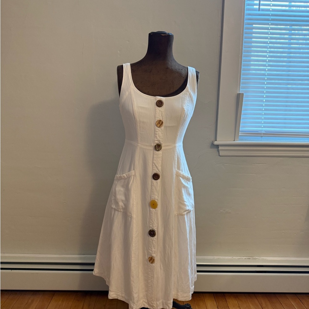 Anthropologie White Buttoned Midi Sundress